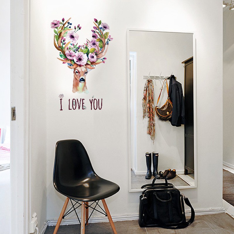 Reliza Wall Sticker Flowers Deer Kepala Rusa Stiker Dinding LDR