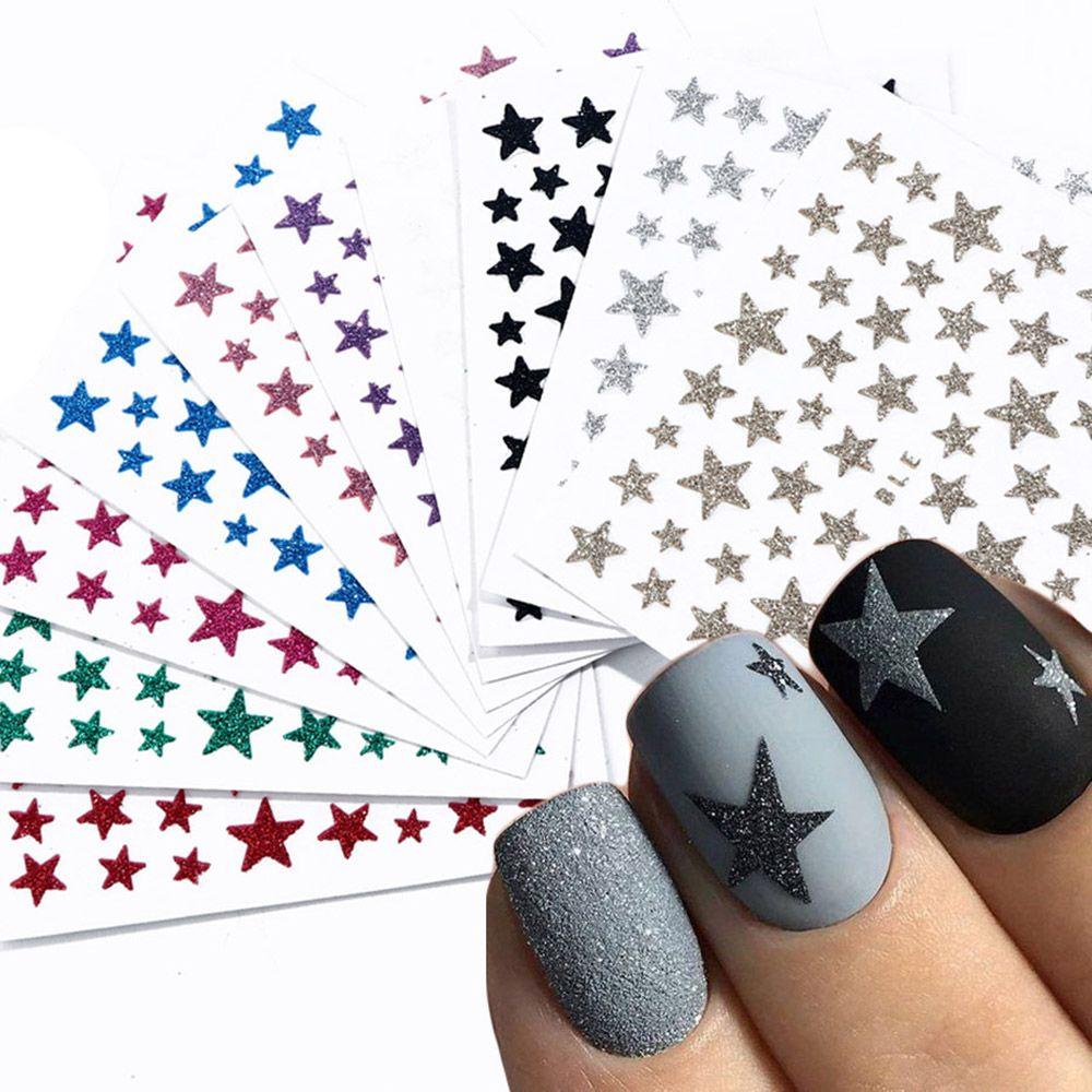 Mxbeauty 1 Lembar Stiker Kuku Motif Bintang Glitter Untuk Nail Art DIY