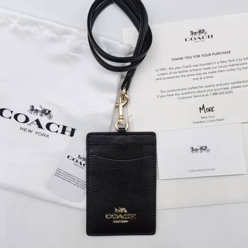 

Promosi Coach Metal LOGO Lanyard ID Card Holder Kulit Kartu Kerja U.S. Work Card Name Tag Holder Pemegang Kartu ID lanyard embossed DIY Klasik 100% Asli