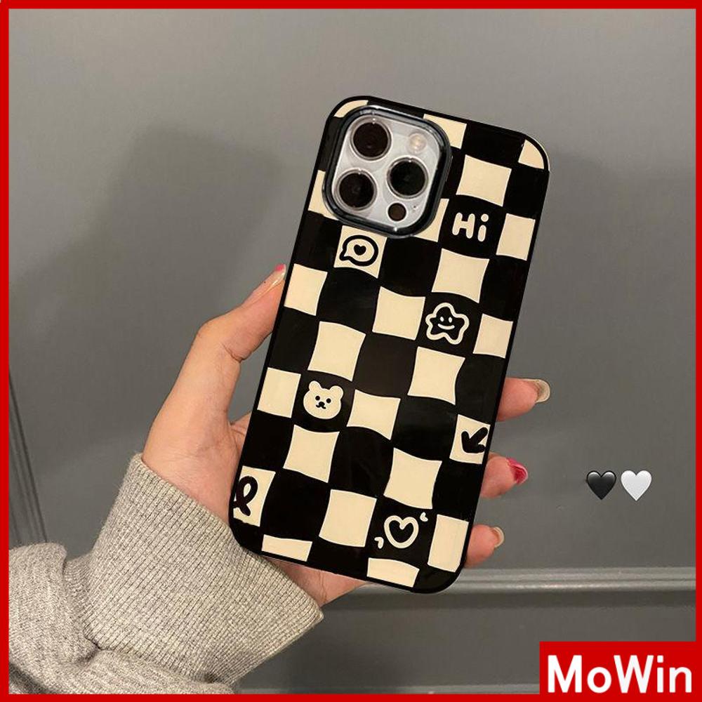 iPhone Case Silicone Soft Case Black TPU Glossy Big Hole Camera Protection Shockproof Cute Checkerboard For iPhone 13 Pro Max iPhone 12 Pro Max iPhone 11 Pro Max iPhone 7 Plus