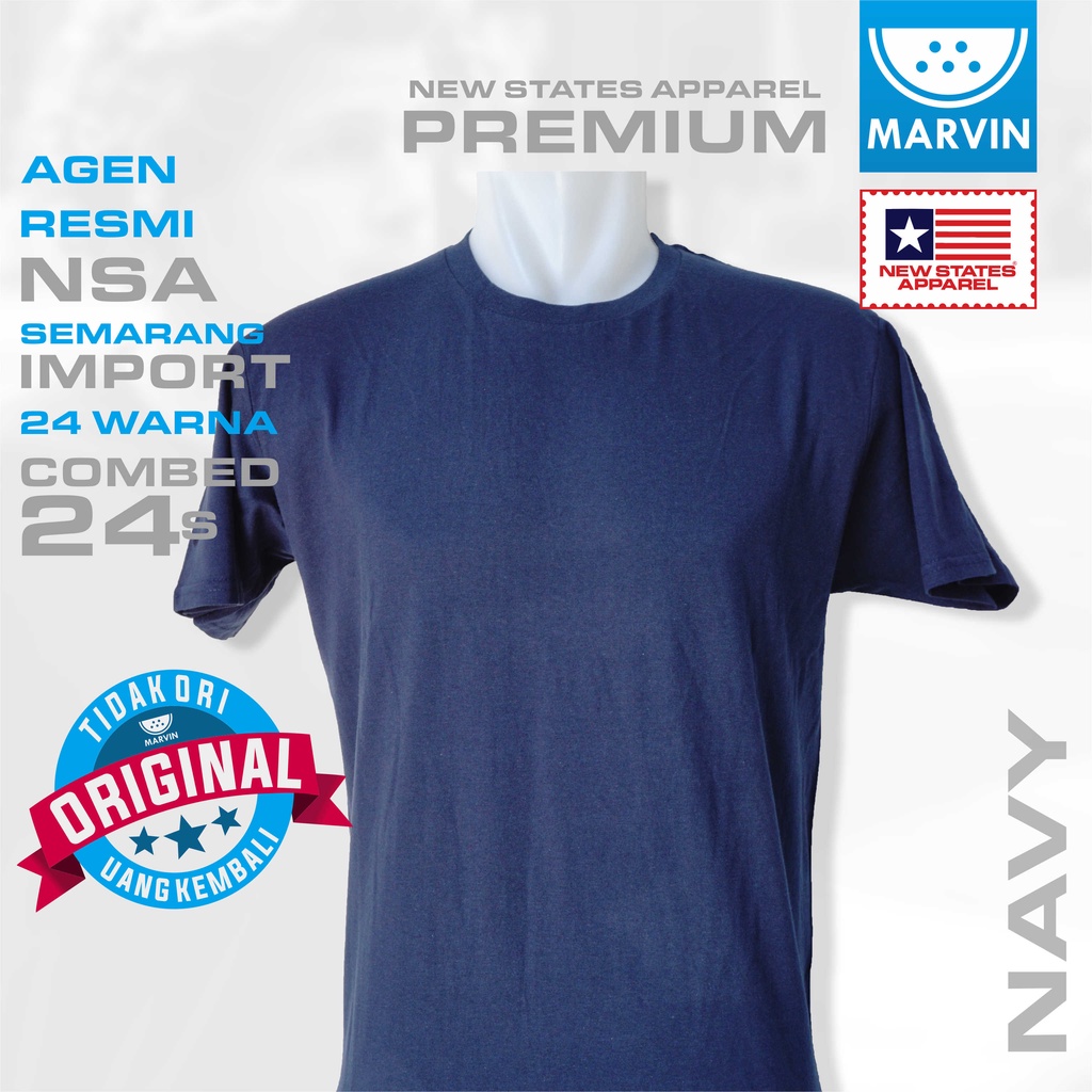 Kaos lengan pendek polos biru dongker new states apparel import 24s tshirt premium navy custom pod p