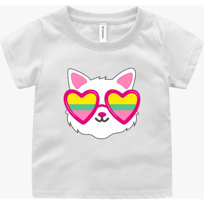 Kaos Anak Cewek Umur 2 Sampai 10 tahun Oblong Anak Tshirt Anak Unisex Cat kacamata