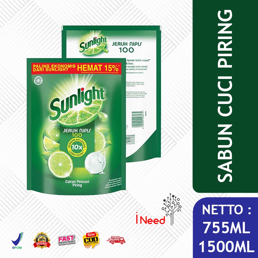 (INEED) Sunlight Lime Sabun Cuci Piring Jeruk Nipis 755/1500 mL