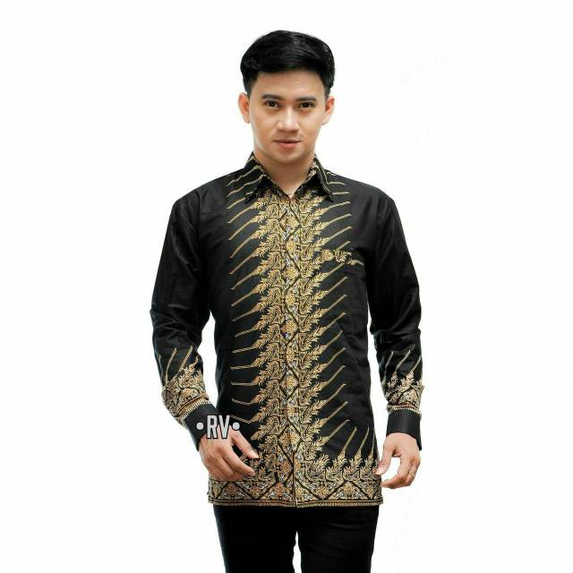 BSWART Batik HRB026 Kenongo Hem Pendek Padi Pekalongan M L XL Batik Pria MURAH Modern Grosir