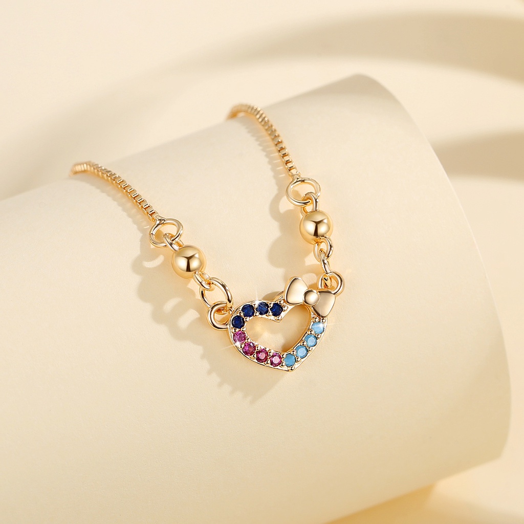 Y637 【Barang spot】Kalung Wanita Titanium Anti Karat Kristal Liontin Lapis Emas Korea Berbentuk Hati Liontin Diamond Kalung