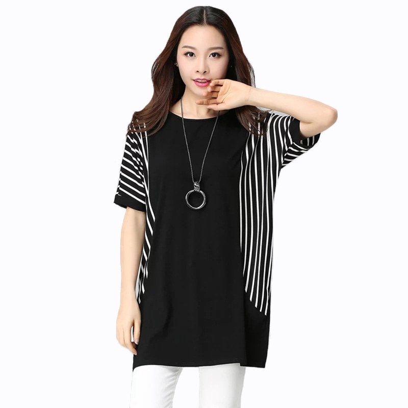 Blouse Tangan Pendek Wanita Gaya korea Kombinasi Salur - XSHOP Carol