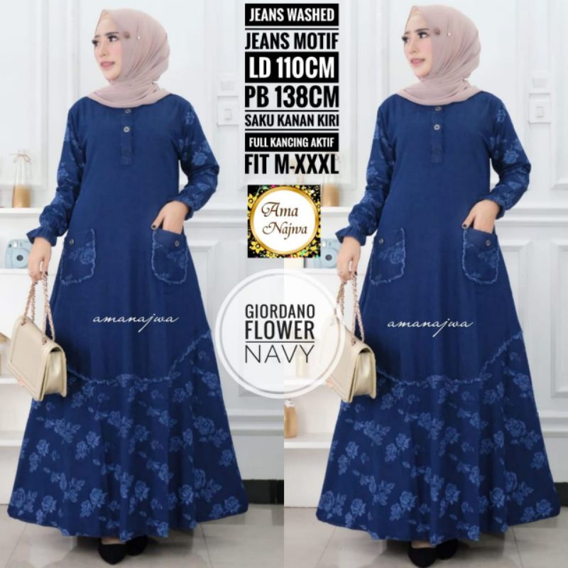 Giordano Gamis  jeans  maxy full jeans wash wanita dewasa terbaru Gamis Dewasa Gamis wanita  Gamis b