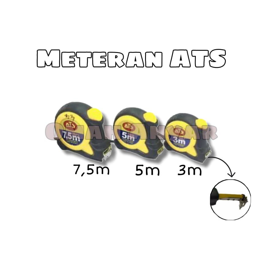 Meteran Rol Autostop ATS 3 Meter 5 Meter 7,5 Meter