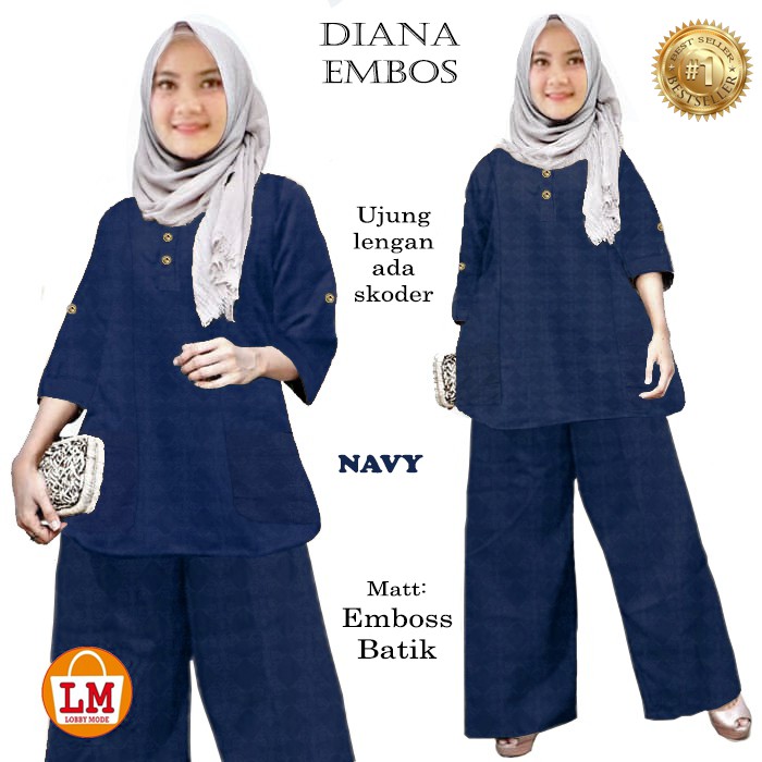 TERMURAH TERLARIS Setelan Baju &amp; Celana Wanita Muslim Set DIANA EMBOSS LMS 22652-22660 TERBARU