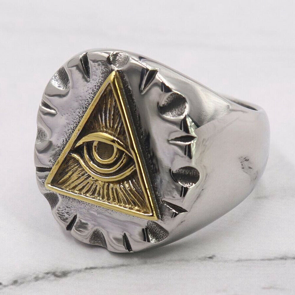 Emas Eye of Providence Baja Titanium Pria Vintage Perak Mata Yang Melihat Semuanya Punk Perhiasan Fashion Cincin Rings