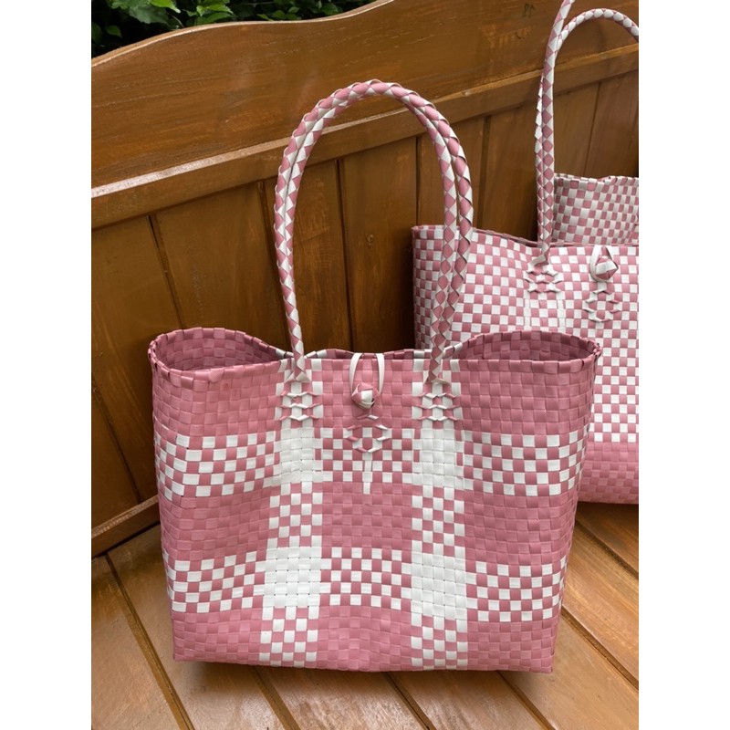 Tas Anyaman plastik / Tas Pasar / Tas Belanja / Tas Souvenir / Hampers / Tas Varian Pink READY STOK