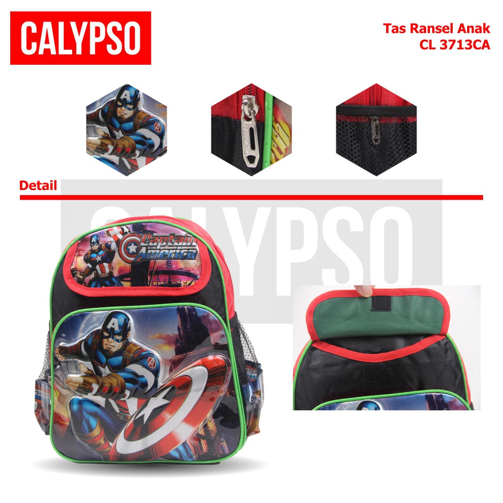 [KLIKTAS] Tas Ransel Anak Sekolah Laki TK Paud Kartun Calypso 3713 / Backpack Captain America