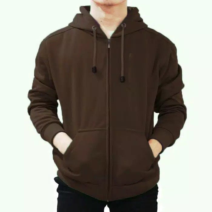 Jaket Polos Hoodie  Zipper coklat Shopee Indonesia