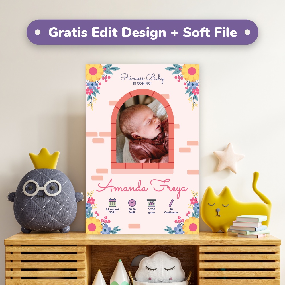 Hiasan Dinding Dekorasi Dinding Biodata Anak Bayi Perempuan Custom Kamar Tidur Bayi Cewek Kado Hadia