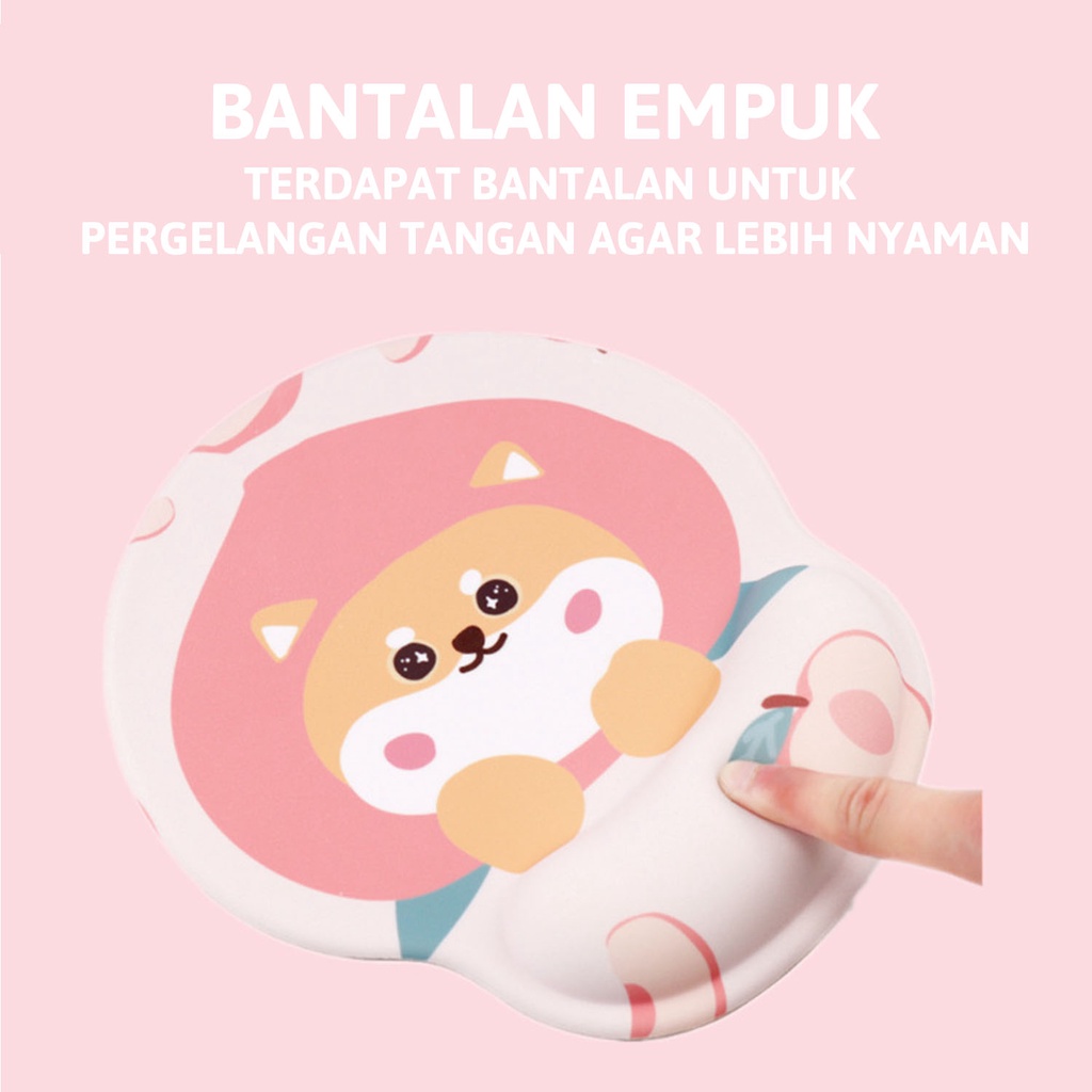 Mouse Pad Mousepad Alas Laptop Macbook Asus HP Lenovo Ipad Tablet Gaming Anti Slip Geser Lentur Waterproof Tahan Air Gambar Rabit Bear Motif Karakter Lucu Cute Warna Pink Orange Kuning Korean Style Murah Memory Foam Busa Tebal Pergelangan Tangan