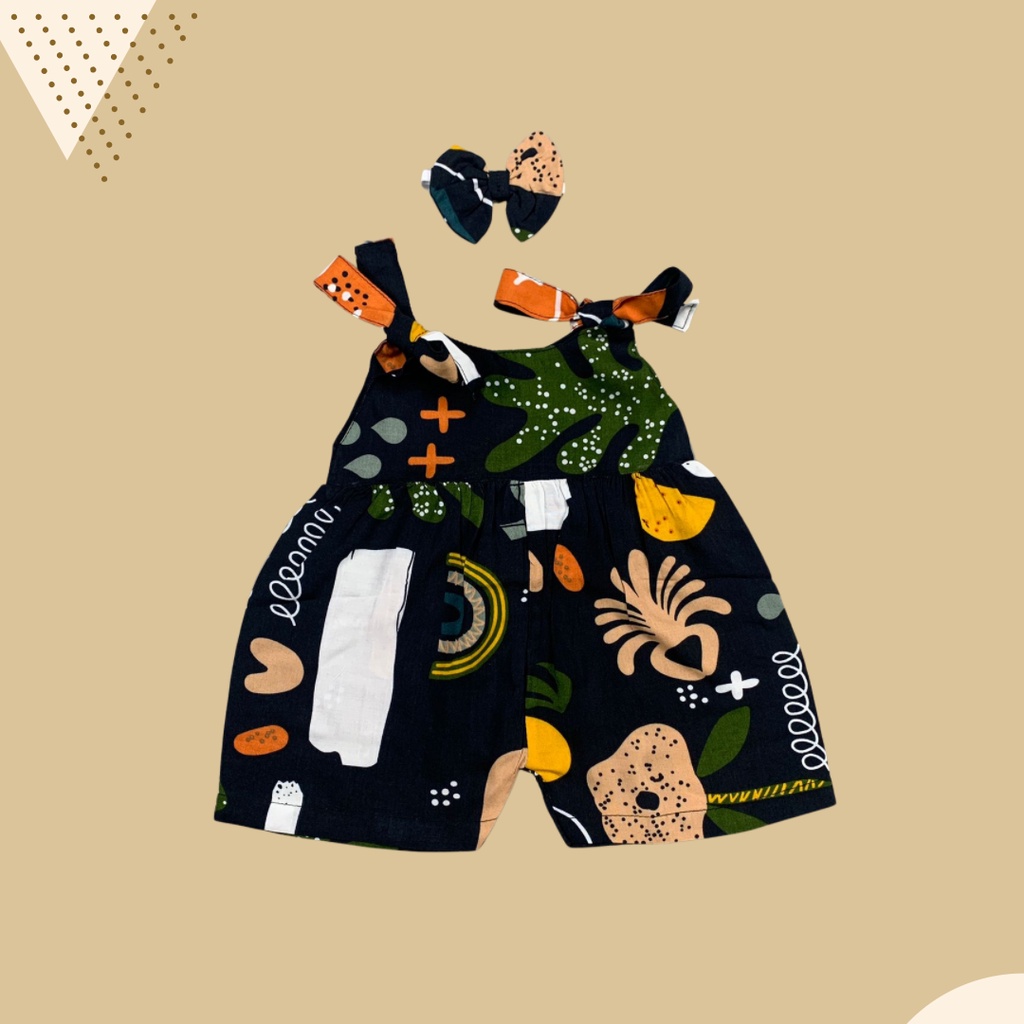 6-18 BLN JUMPSUIT BAYI TALI CHIKA BAJU BAYI PREREMPUAN FREE HEADBAND by BAJUANAKKANAYA-Black abs