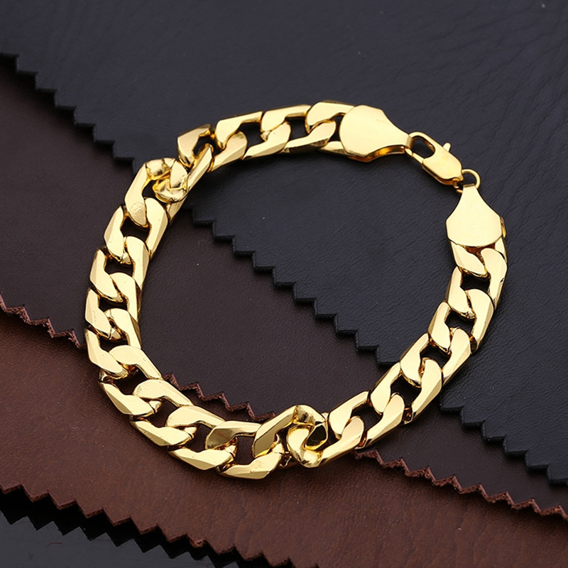 10mm Gelang Tangan Rantai Flat Sideways Warna Gold / Silver Untuk Pria