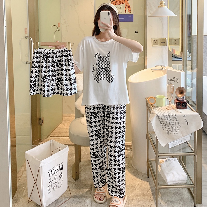 AJW Shop Piyama 3in1 | Piyama Import Dewasa | Setelan Wanita Kekinian | Baju Tidur Wanita Dewasa-Lovely White