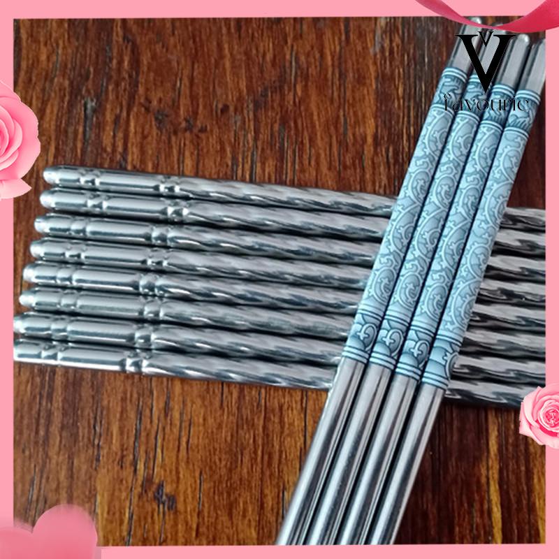 [COD]1 pasang sumpit porselen biru dan putih stainless steel-FA