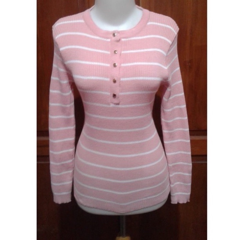 Atasan wanita Baju Rajut Oneck stripe lengan panjang