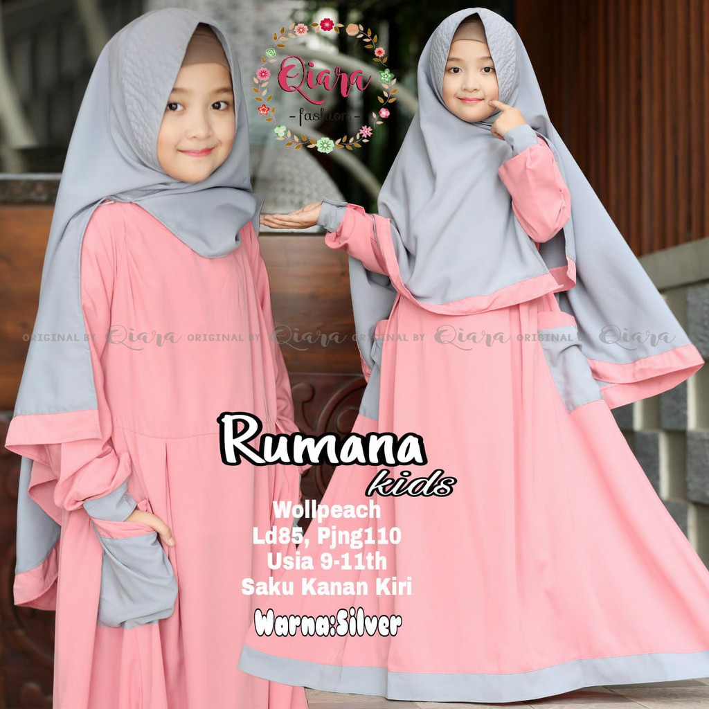 RUMANA KIDS DRESS Wolfice Gamis Anak 7-9 tahun Trendy Modern Kids Baju Panjang Stelan Syar’i Polos 2022