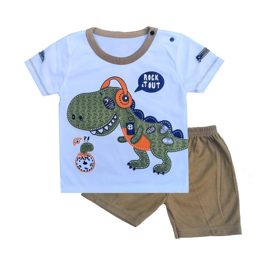 Setelan Pendek Baju Bayi Laki-laki size 0 - 12 Bulan Motif Dino