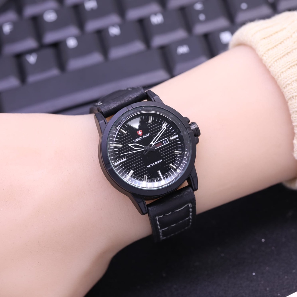 Jam Tangan Fashion Pria L3654S Tali Kulit Tanggal Hari Aktif Free Box &amp; Baterai