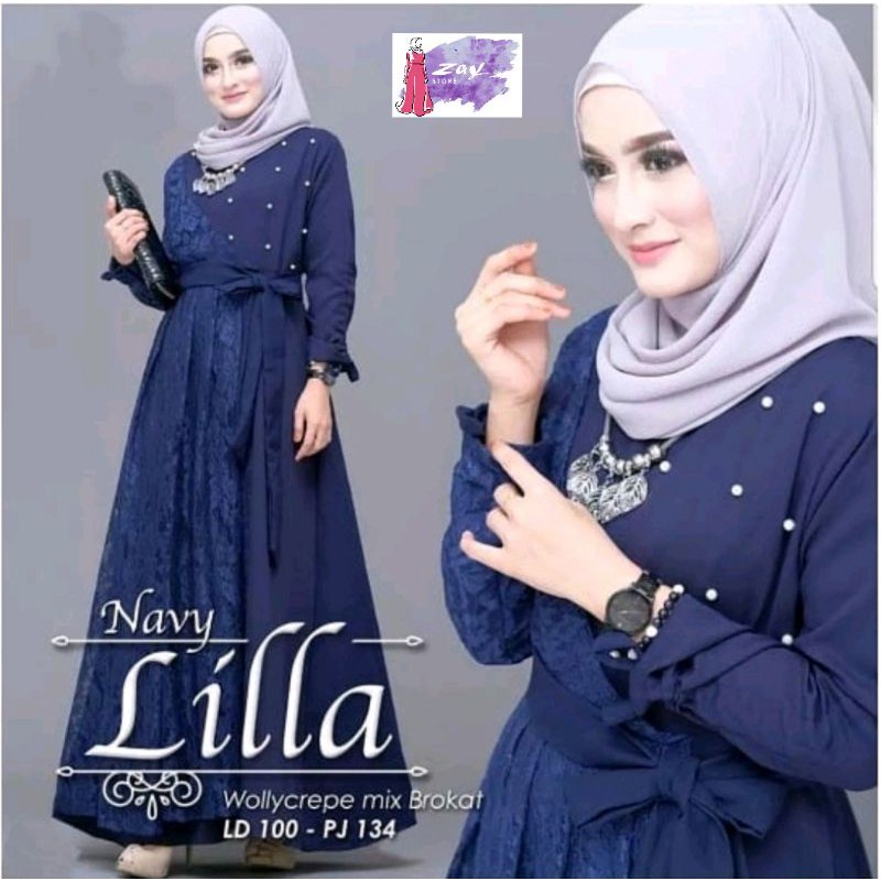 {BISA COD} LILLA MAXY L XL XXL/GAMIS BRUKAT JUMBO TERBARU/ gamis brukat gamis kondangan