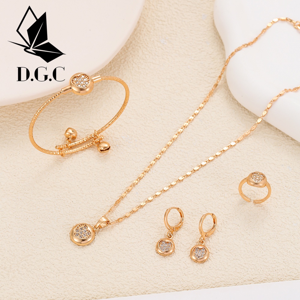 Set Perhiasan Anak Titanium Set Kalung Gelang Cincin Tiatanium Anting Korea Fashion Cincin Aksesoris Wanita Murah