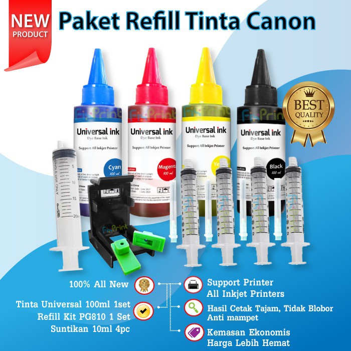 Paket Refill Tinta Printer Canon PG810 CL811 PG47 CL57 PG745 CL746 G1000 G2000 G3000 PG510 CL511