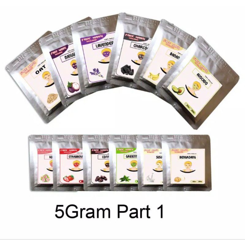 masker wajah / masker organik masker wajah / masker wajah bubuk 5Gram