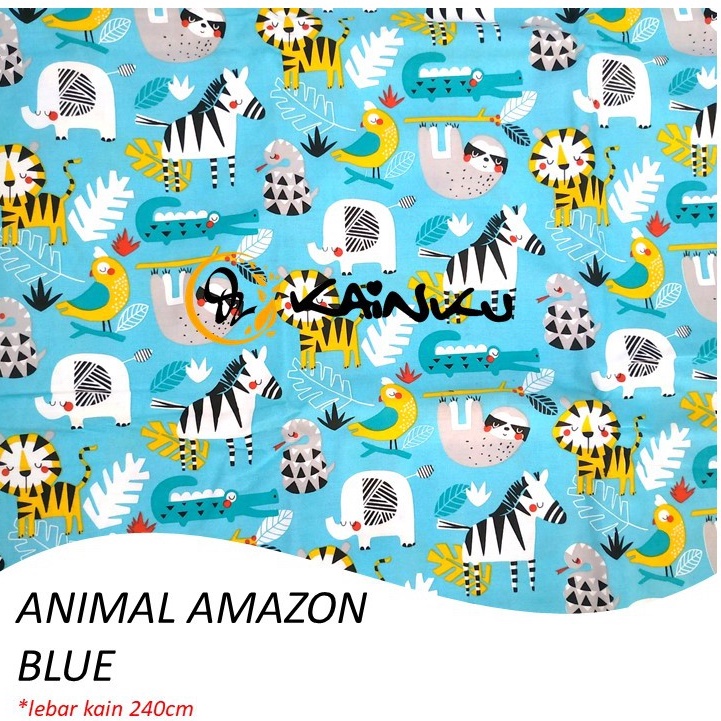 KAINKU - Kain Meteran Katun Lokal CVC &quot;ANIMAL AMAZON BLUE&quot; (harga 1 meter)