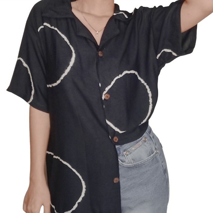 Shibori Tie Dye Set Baju Kemeja Wanita Lengan Pendek