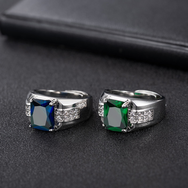 Cincin Emerald Sapphire Inlaid Zircon Dapat Disesuaikan Untuk Pria