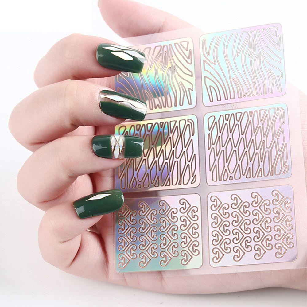 Needway Stiker Kreatif Vinyls Dekorasi 3D Panduan Stensil Manicure Laser Template Hollow