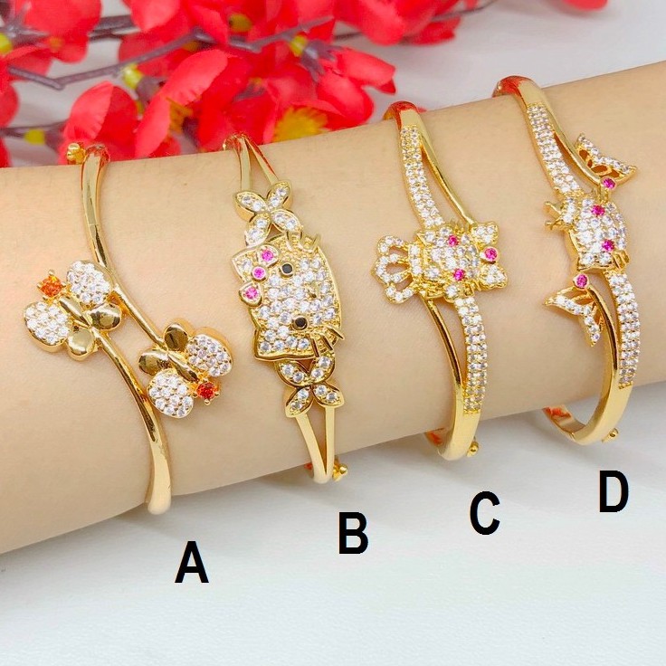 Perhiasan Gelang Bangle Xuping Kitty Kucing Lapis Emas Asli Gold Kupu Kupu - BB333