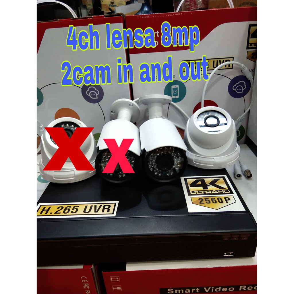 paket cctv  4ch 2camera lensa 8mp 4K ultra HD  kabel 50m