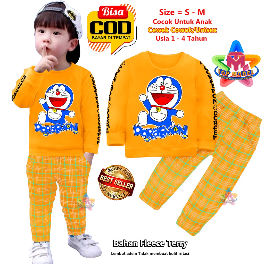 Setelan Baju Anak Dormon UNISEX 1-4 Tahun Cewek Cowok,TM00019B terbaru dan termurah Bahan Fleece Terry