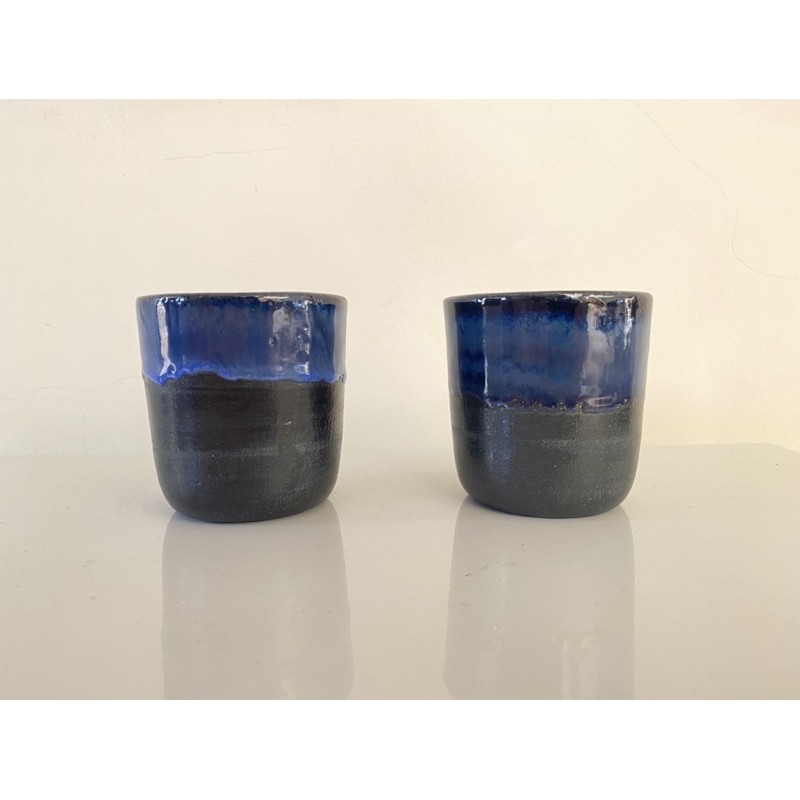 [HANDMADE] Gelas Keramik NARUNA polos Biru/Hitam 200cc