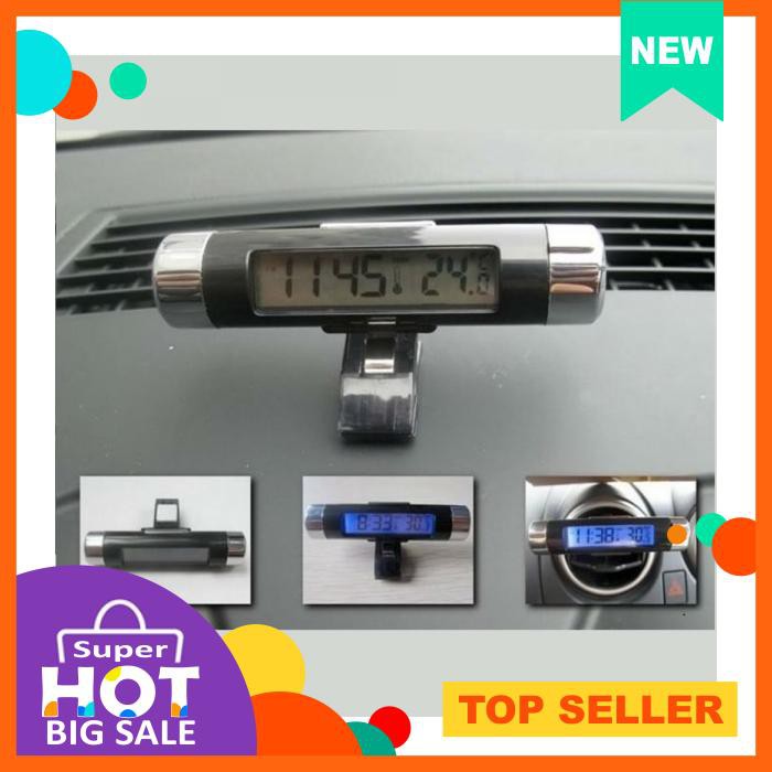 Jam Digital &Amp; Temperatur Mobil Lcd Biru