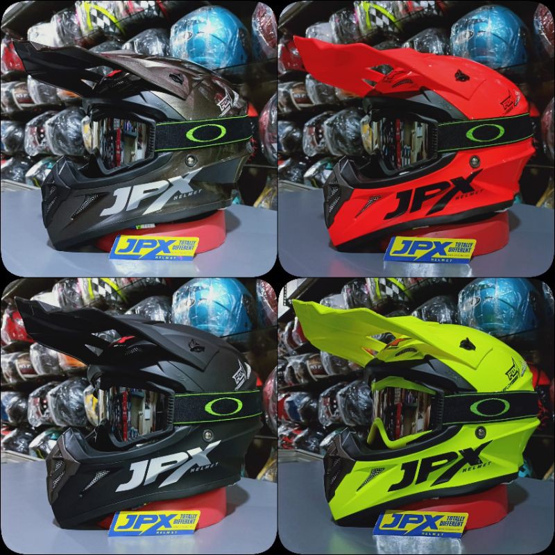 Helm JPX Cross solid / polos + kaca google cross size L XL