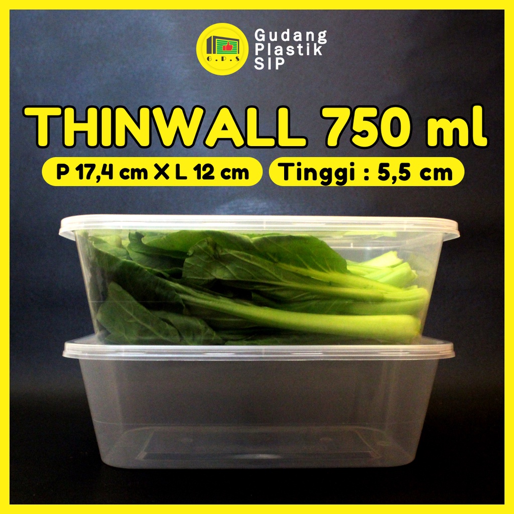 THINWALL RECTANGLE 750 ML + TUTUP / KOTAK MAKANAN PLASTIK ISI 25