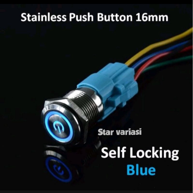 Saklar stainless tombol on off led push button metal plus soket dan kabel