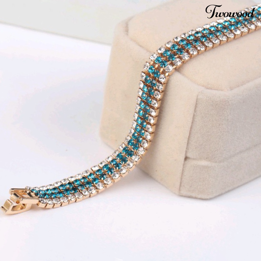 Twowood Rhinestone Luxury Women Bracelet Copper Shiny Four Rows Chain Bracelet Jewelry Accessory