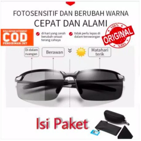 COD Bayar Ditempat Original Kacamata sunglass fotosensitif berubah warna Polarized Siang &amp; Malam