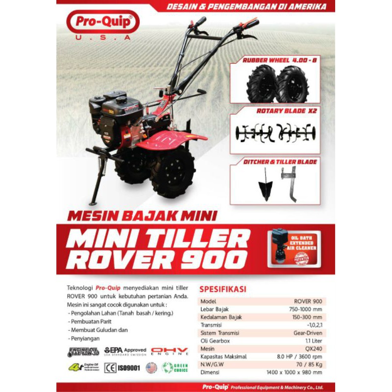 Mini Tiller Bajak Sawah ROVER 900
