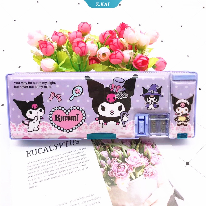 Sanrio Tempat Pensil Dua Lapis Motif Kartun My Melody Kuromi Dengan Rautan