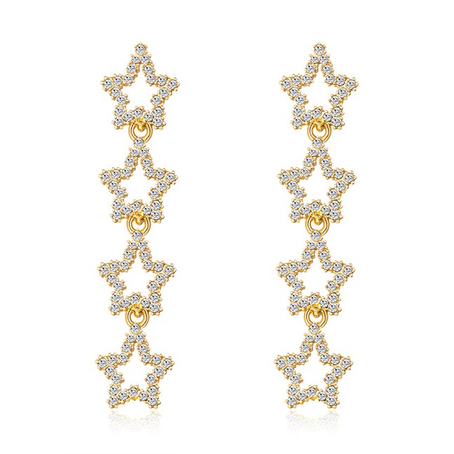LRC Anting Tusuk Fashion Real Gold Alloy Rhinestone Pentagonal Earrings F79761