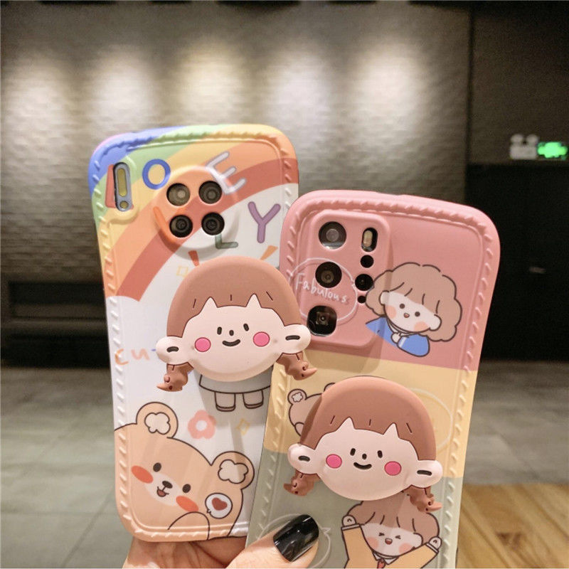 Casing Soft Case Huawei Motif Wanita Berwajah Lucu Dengan Ring Holder