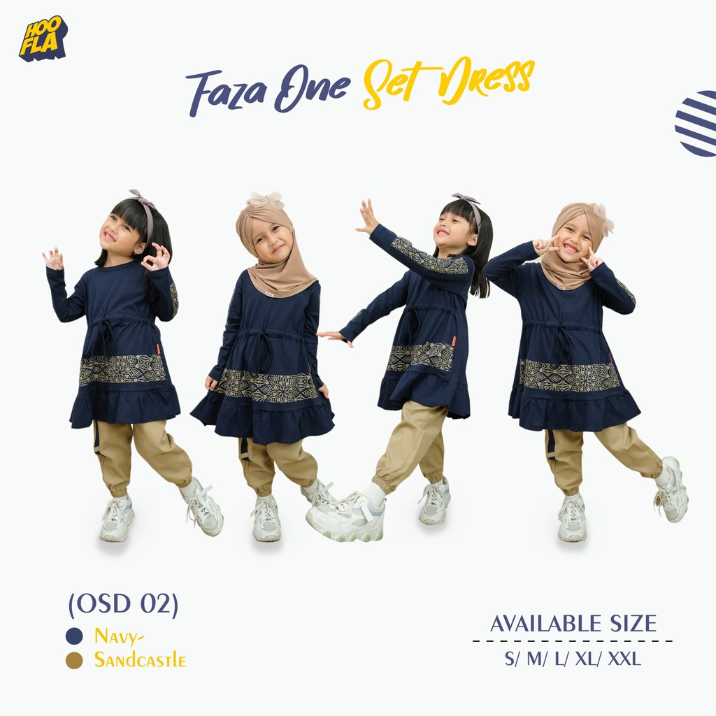 Baju Setelan Celana Jogger Anak Perempuan Usia 3 - 12 Tahun Tunik Harian Katun Premium Faza One Set Dress HooflaKids Original Branded 4 5 6 7 8 9 10 11